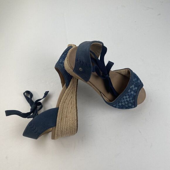 UGG Blue Delmar Woven Wedge Ankle Tie Espadrilles Sandals‎ Womens Size 7.5 Used - Picture 11 of 16
